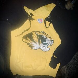 Women's Yellow and Black Sequins Mizzou Hoodie